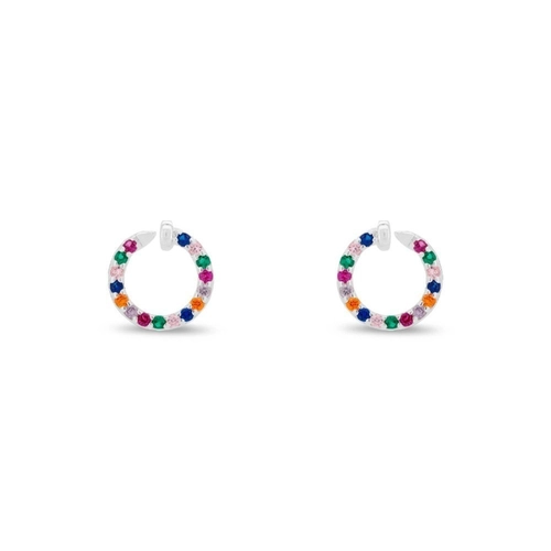 Brinco de Prata Leve Top Redondo Vazado com Zircônias Coloridas