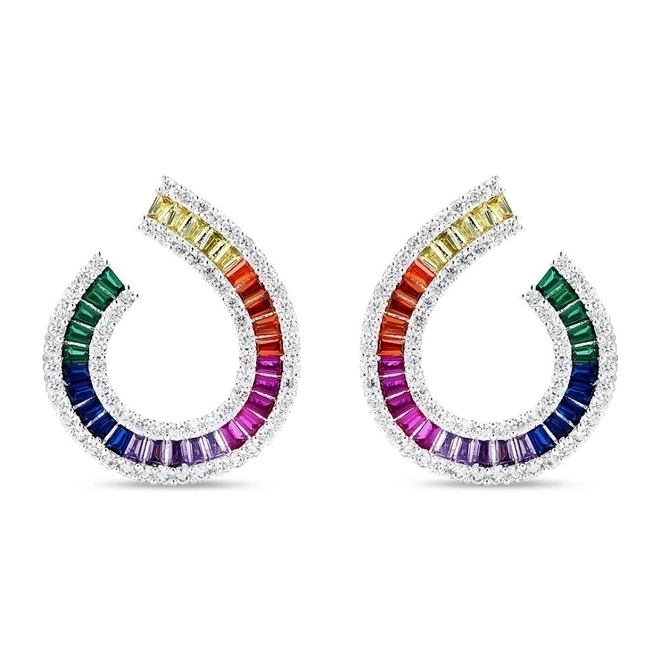 Brinco de Prata Leve Top Gota com Zircônias Coloridas