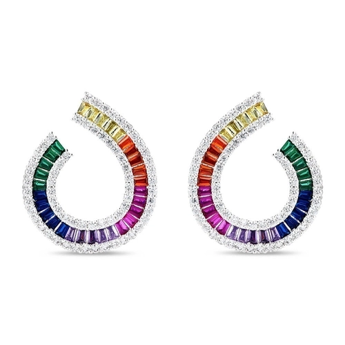 Brinco de Prata Leve Top Gota com Zircônias Coloridas