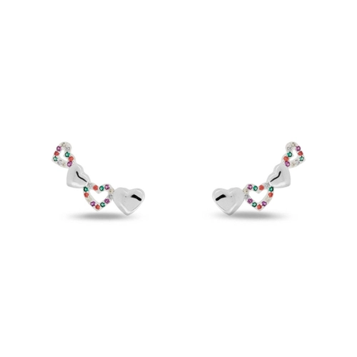 Brinco De Prata Leve Top Quatro Corações Com Zircônias Coloridas