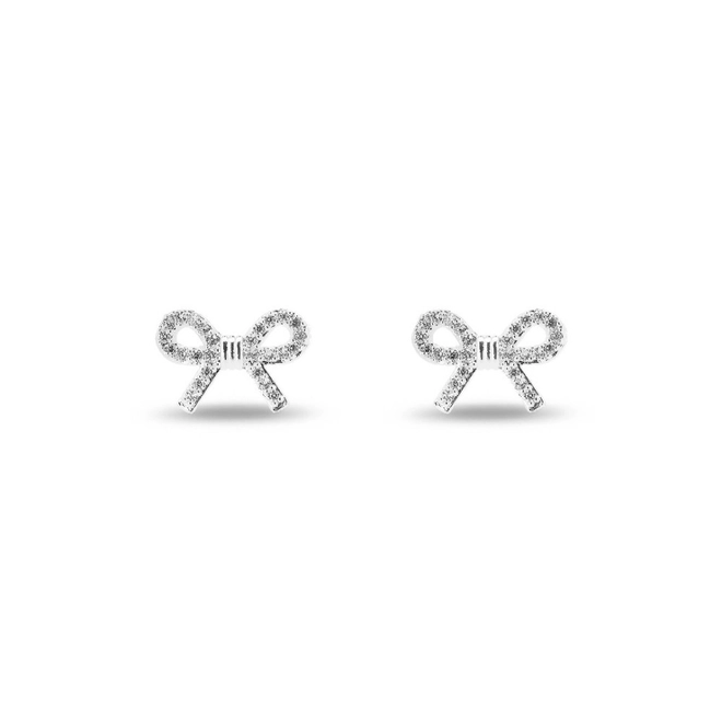 Brinco De Prata Leve Top Laço com Zircônia Cristal