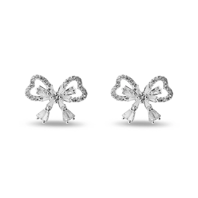 Brinco De Prata Leve Top Laço com Zircônia Cristal