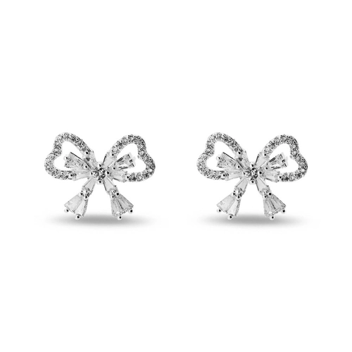 Brinco De Prata Leve Top Laço com Zircônia Cristal