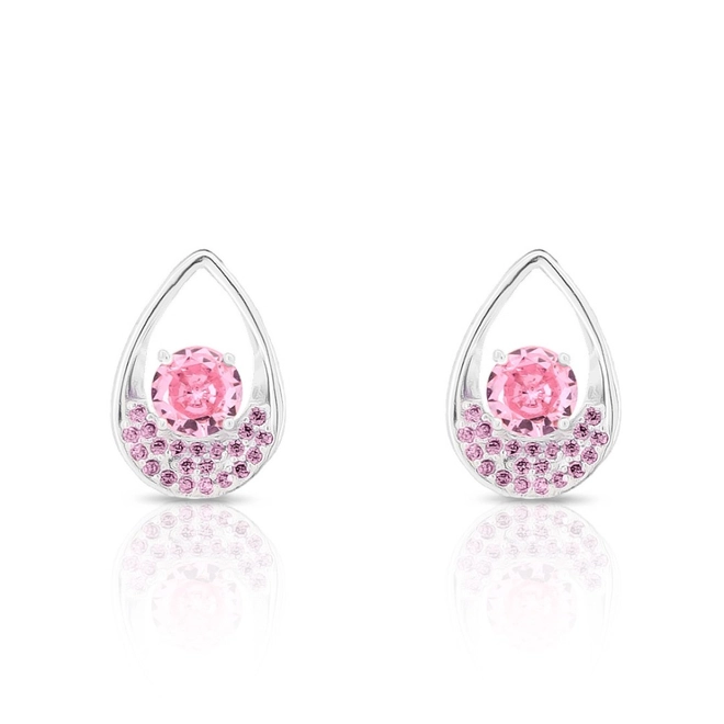 Brinco De Prata Leve Top Gota com Zircônia Rosa