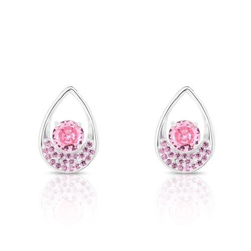Brinco De Prata Leve Top Gota com Zircônia Rosa