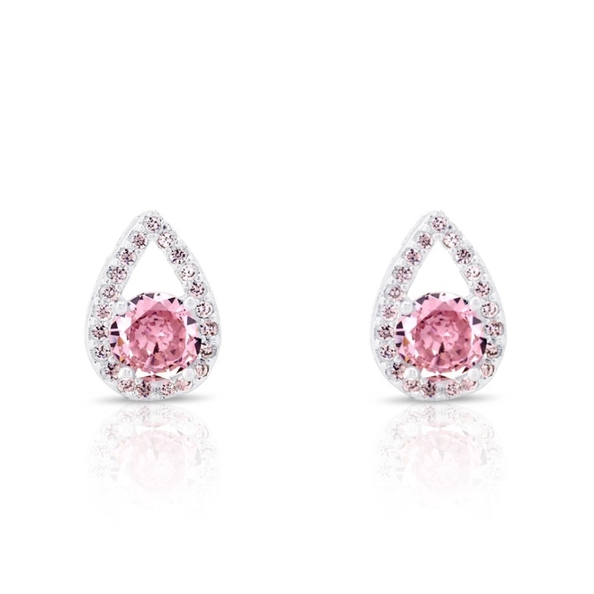 Brinco de Prata Leve Top Gota com Zircônia Rosa
