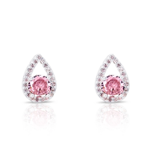 Brinco de Prata Leve Top Gota com Zircônia Rosa