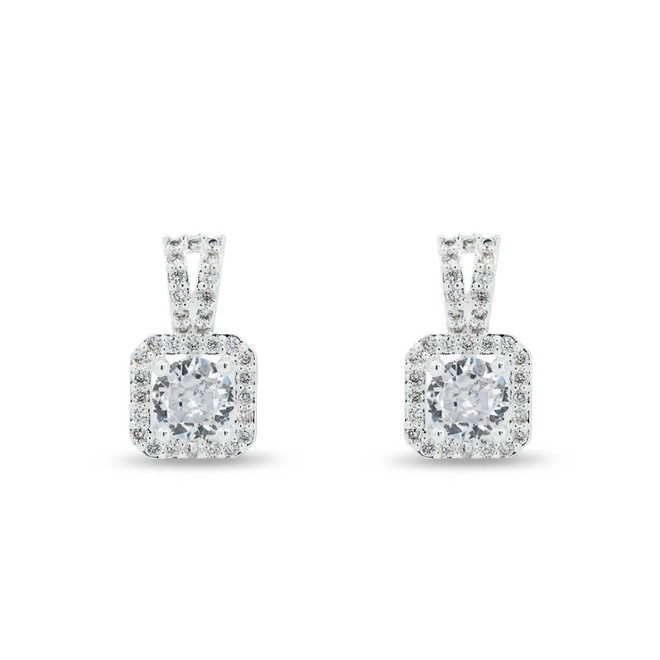 Brinco De Prata Leve Top Quadrado com Zircônia Cristal
