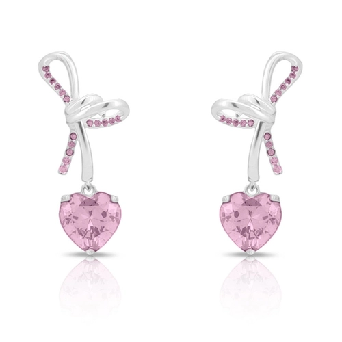 Brinco De Prata Leve Balanço Laço com Zircônia Rosa