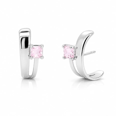 Brinco Top Vazado com Zircônia Quadrada Rosa