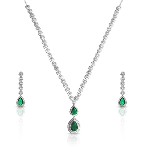 Conjunto em Prata Gotas com Zircônia Esmeralda