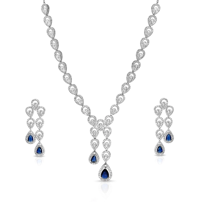 Conjunto em Prata Gotas com Zircônia Safira