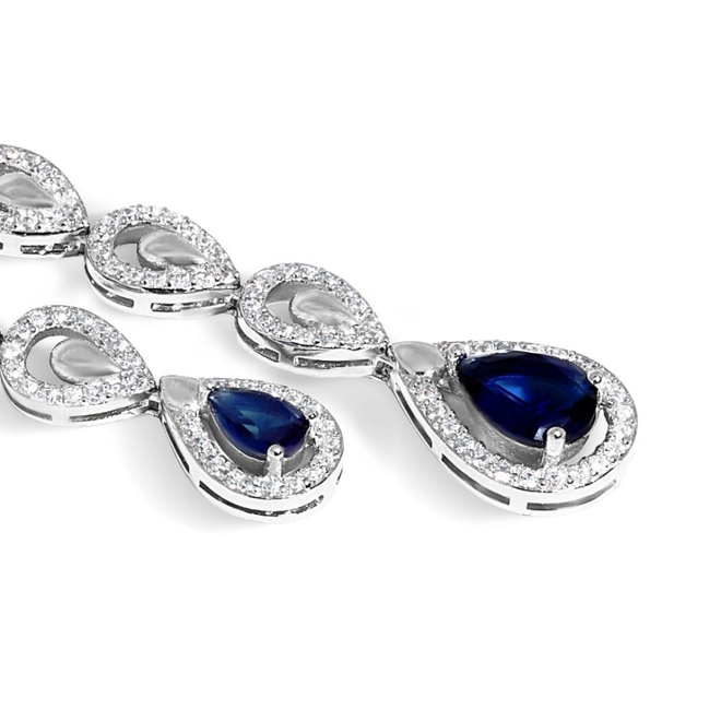 Conjunto em Prata Gotas com Zircônia Safira