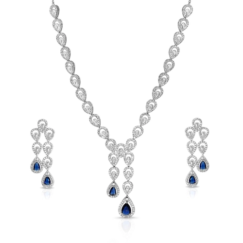 Conjunto em Prata Gotas com Zircônia Safira