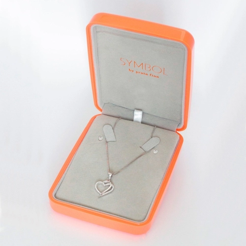 Gargantilha de Prata Symbol Lovers com Brincos Top e Coração de Zircônia Cristal
