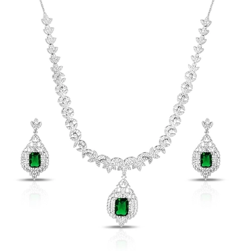 Conjunto em Prata com Zircônias Cristal e Esmeralda