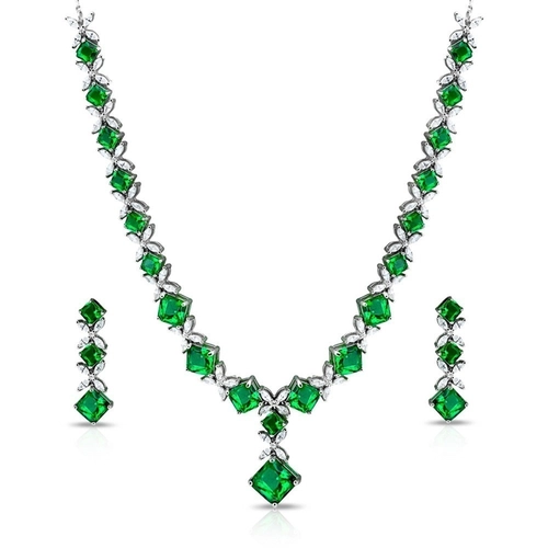 Conjunto em Prata Losango com Zircônias Esmeralda e Zircônias Cristal