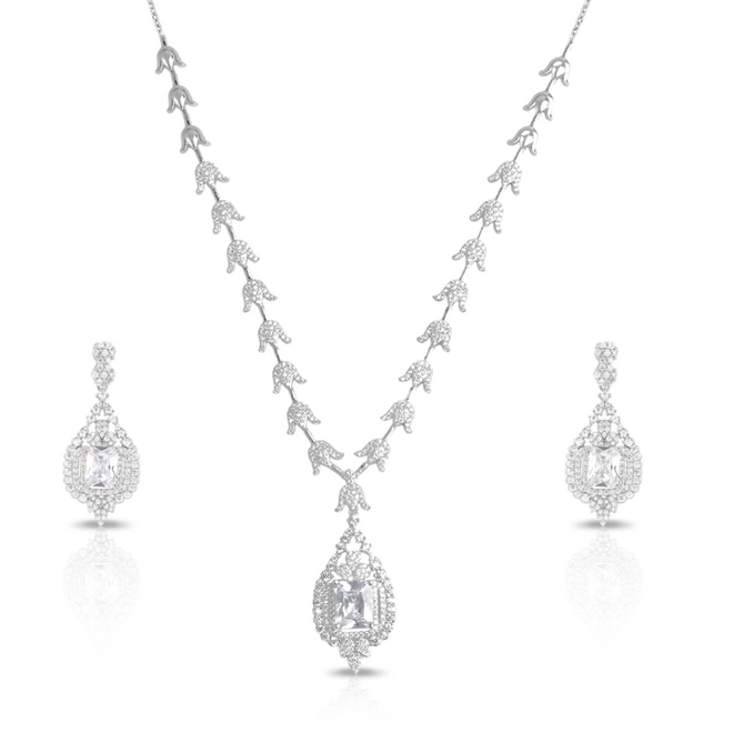 Conjunto em Prata Tulipas com Zircônia Cristal