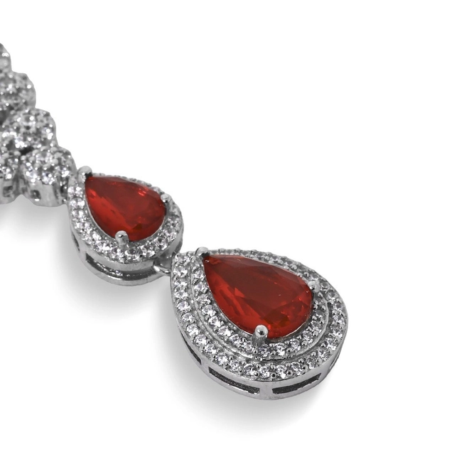Conjunto em Prata Gotas com Zircônia Rubi