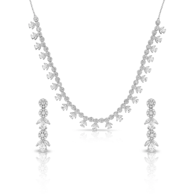 Conjunto em Prata com Flores em Zircônia Cristal