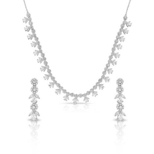 Conjunto em Prata com Flores em Zircônia Cristal