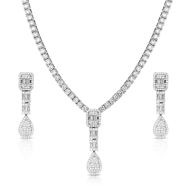 Conjunto em Prata com Gota de Zircônia Cristal