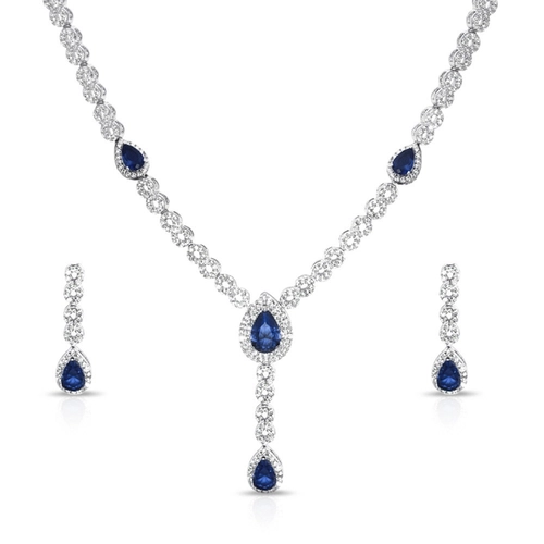 Conjunto em Prata com Infinito e Gota de Zircônia Cristal e Zirconia Safira