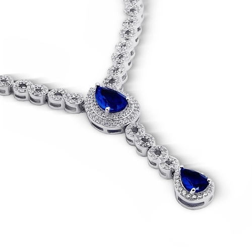 Conjunto em Prata com Infinito e Gota de Zircônia Cristal e Zirconia Safira