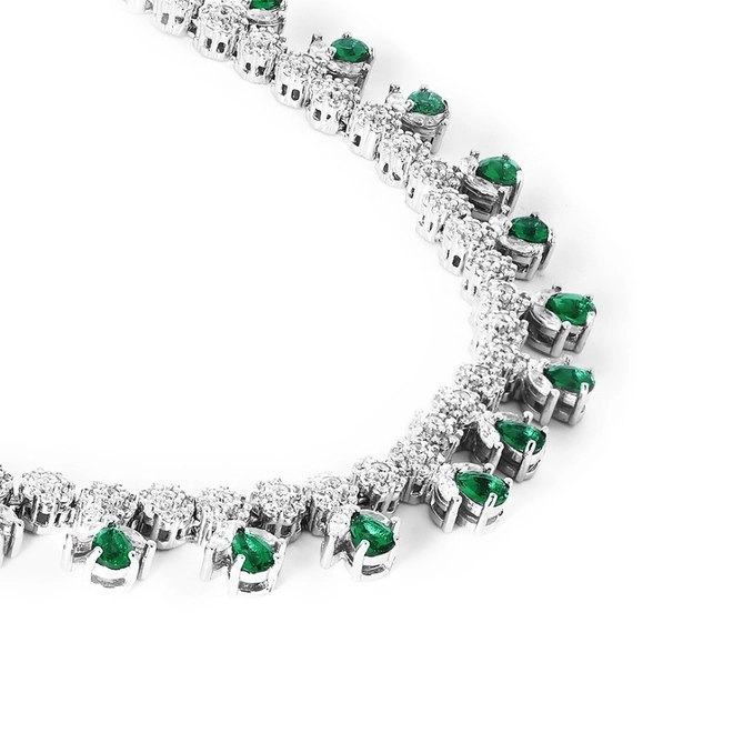 Conjunto em Prata Flores com Zircônia Cristal e Zircônia Esmeralda