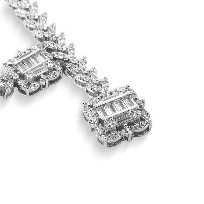 Conjunto em Prata Folhas com Zircônias Cristal