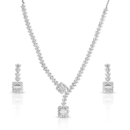 Conjunto em Prata Folhas com Zircônias Cristal