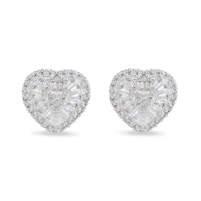 Brinco de Prata Leve Top Coração com Zircônias Cristal Cravejadas