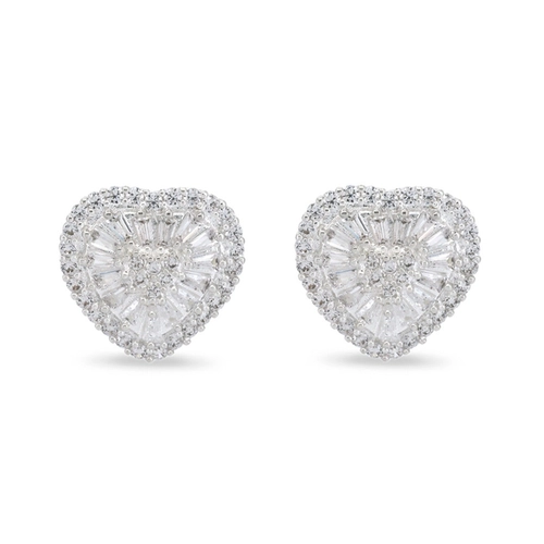 Brinco de Prata Leve Top Coração com Zircônias Cristal Cravejadas