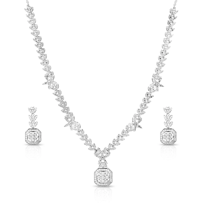 Conjunto em Prata Flor com Zircônias Cristal