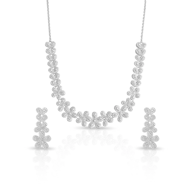 Conjunto em Prata com Flores em Zircônia