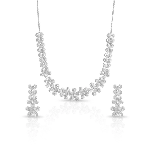 Conjunto em Prata com Flores em Zircônia