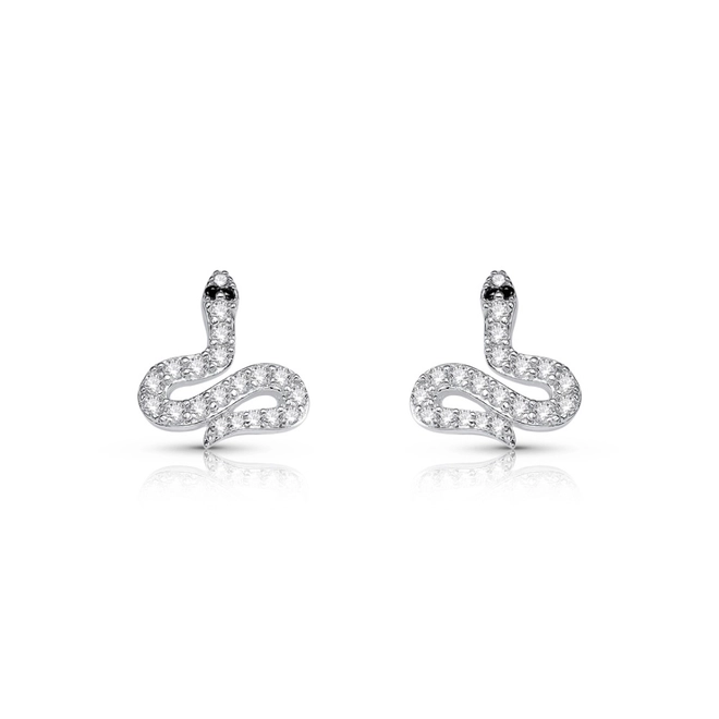 Brinco de Prata Leve Cobra com Zircônias Cristal