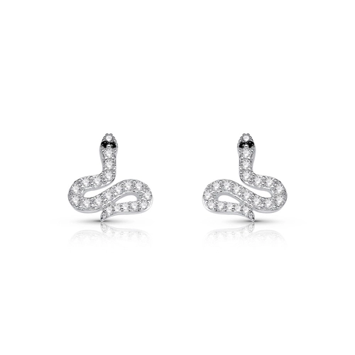Brinco de Prata Leve Cobra com Zircônias Cristal