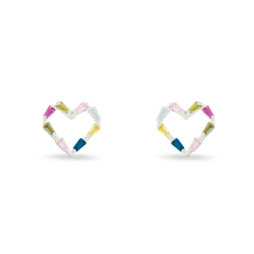 Brinco De Prata Leve Top Coração Com Zircônias Coloridas