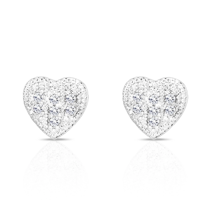Brinco De Prata Leve Top Coração com Zircônia Cristal