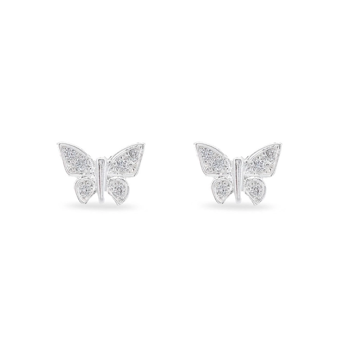 Brinco De Prata Top Borboleta Com Zircônia Cristal