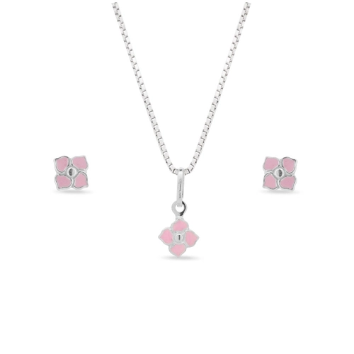 Conjunto de Prata Infantil  Top com Flor Esmaltada Rosa