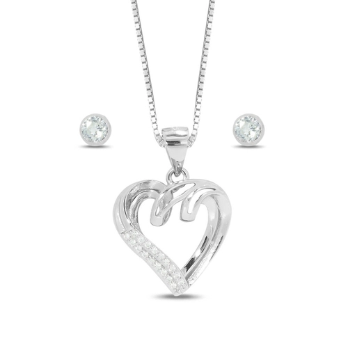 Gargantilha de Prata Symbol Lovers com Brincos Top e Coração Duplo com Zircônia Cristal