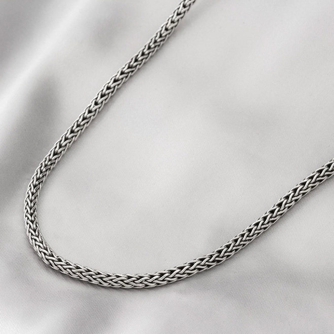 Cordão De Prata Estilo Bali Trançado 50 Cm