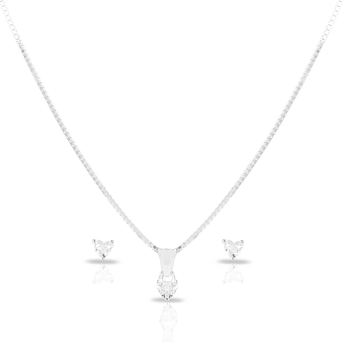 Conjunto Ponto Luz Coração em Zircônia Cristal