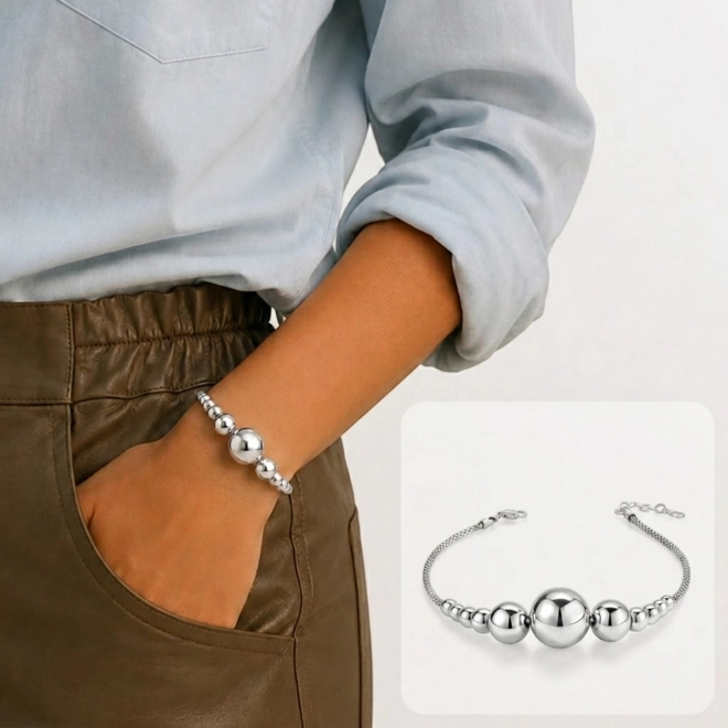 Pulseira em Malha Coreana Envelhecida com Esferas