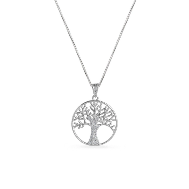Gargantilha de Prata Árvore da Vida com Zircônia Cristal