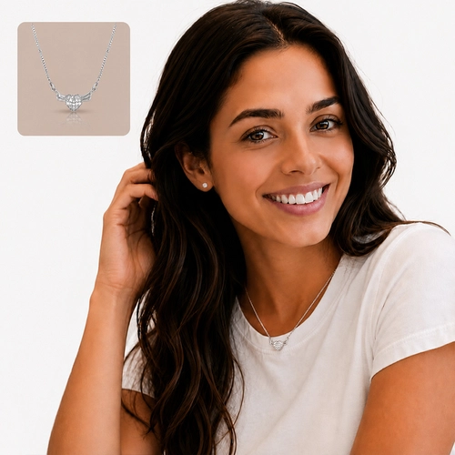 Gargantilha Coração com Asa espelhada e Zircônias Cristal