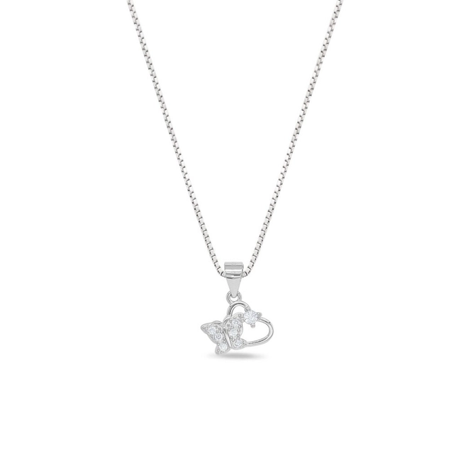 Gargantilha de Prata Coração com Borboleta e Zircônia Cristal