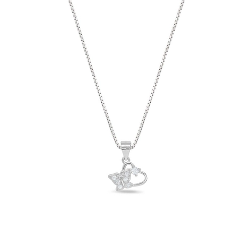 Gargantilha de Prata Coração com Borboleta e Zircônia Cristal